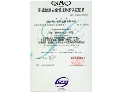 職業(yè)健康安全管理體系認證證書